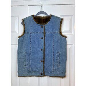 Vintage Reversible Blue Jean Denim & Faux Fur Button-Up Vest